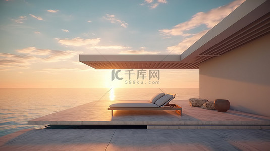 动画3d背景背景图片_3D 动画展示了配有海景日光躺椅的当代简约住宅