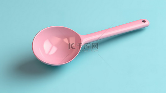 煮汤勺背景图片_3d 创建的蓝色背景上具有双色调效果的粉色厨房汤勺模型