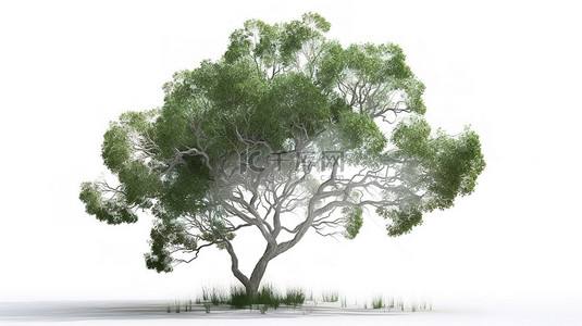 新鲜渲染的小树站在 3d 的白色背景上