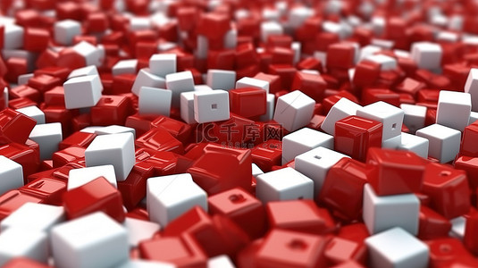 一堆白色空白立方体与红色风险立方体在极端特写 3D 渲染中