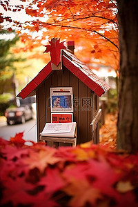 邮局背景图片_秋季环境中的邮局和邮件