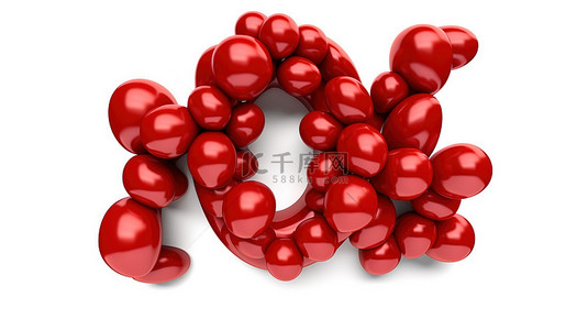 红色生日背景图片_一个字形的 3D 图形，由红色气球单独站立在空白背景上