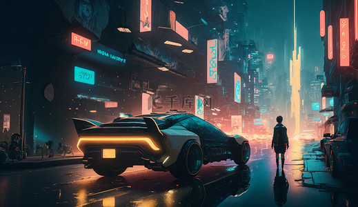 城市汽车未来科幻背景