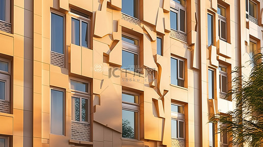 商业建筑背景图片_现代住宅建筑立面的当代 3D 渲染