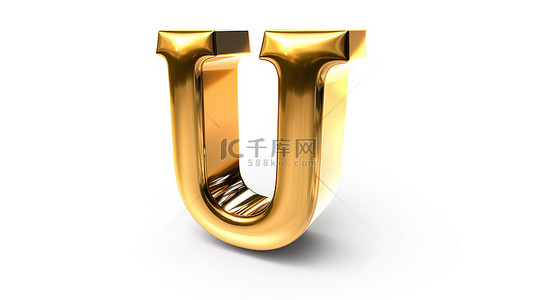 u3d海报背景图片_闪亮的金色 u 字母表在白色孤立的背景上闪闪发光的字母和数字的 3D 插图