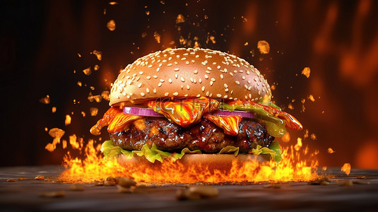 爆炸汉堡 3d 渲染