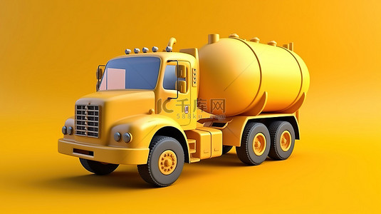 货车插图背景图片_孤立的黄色混凝土搅拌车的 3d 插图