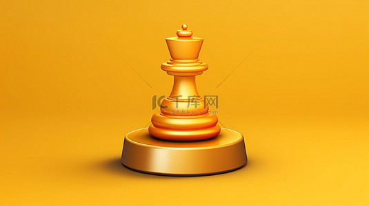 国际象棋标志背景图片_标志性的国际象棋皇后 3D 渲染的社交媒体图像，黄金领奖台上的黄金国际象棋皇后