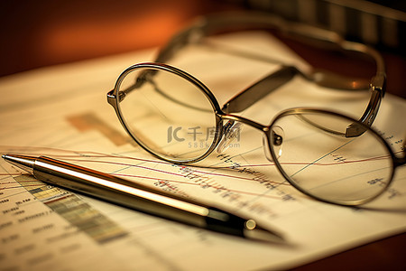 图表上的眼镜和笔的图片