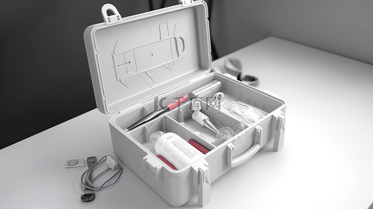 医院急救箱背景图片_3D 渲染的医疗设备以及综合急救箱