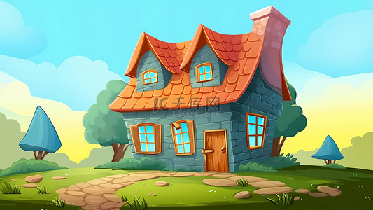 房子图案背景图片_卡通房子建筑屋子树木