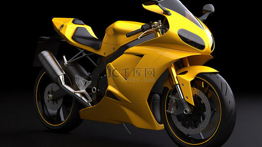 超级运动背景图片_灰色背景以生动的细节展示 3D 黄色超级运动摩托车