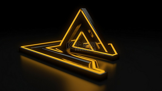 3d 中的方向符号呈现黄色轮廓三角形向下指向带有箭头的图标