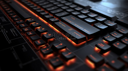 技术和商业概念背景 3D 渲染带有信息键的黑色键盘