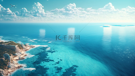 蓝色海背景图片_夏季海水白云蓝色背景