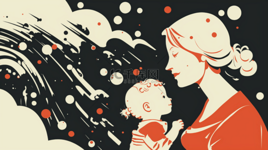 母子母女背景图片_母子互动抽象简单色系复古母亲节背景