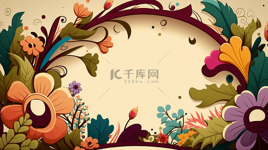 玫瑰花边框背景图片_花卉卡通插画边框背景