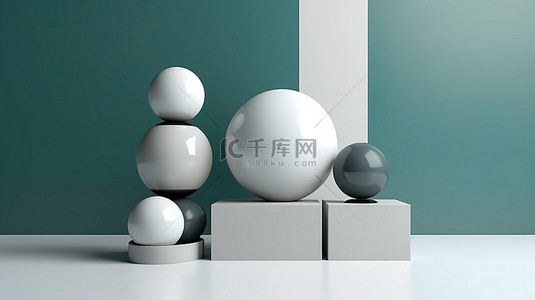圆柱体和球体的 3D 渲染作为基座产品展示的背景