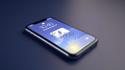 蓝色的手机背景图片_蓝色智能手机背景上 Facebook 徽标的时尚 3D 插图