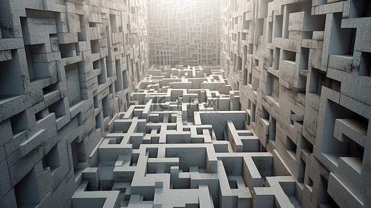 由混凝土制成的迷宫的 3d 插图