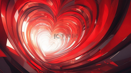 红色心形背景图片_墙壁背景与心形红色旋转漩涡艺术在 3d 渲染
