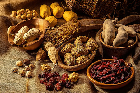 食品坚果背景图片_几种坚果，如核桃种子和坚果