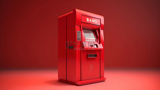 红色电脑科技背景图片_创新的 3D 渲染红色 atm 满足现代业务需求