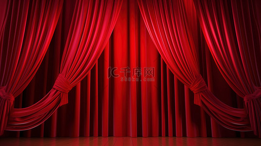 深红色剧院窗帘的 3d 渲染
