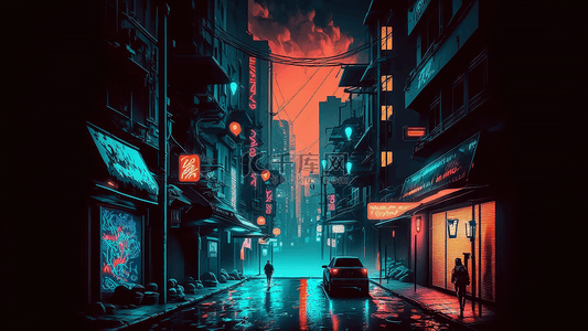 霓虹城市赛博朋克插画背景