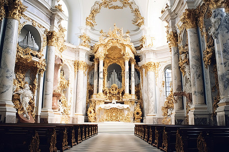 德国地背景图片_一座教堂的内部，墙壁被涂成金色