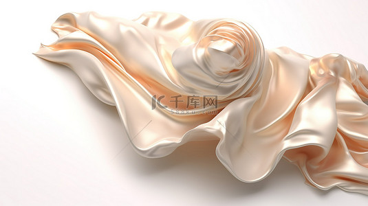 丝绸背景图片_珍珠织物在白色背景下独立翻滚的 3D 渲染
