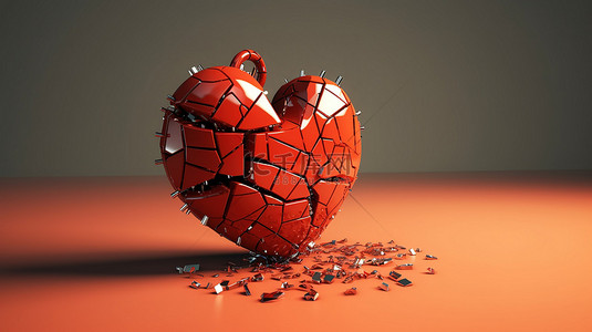 开心情侣背景图片_心脏模型的 3D 渲染描绘心碎和绝望