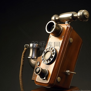 公共电话背景图片_带有老式电话的老式棕色木制电话