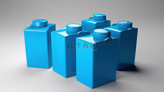 五个蓝色纸箱，其中一个打开了 3d 渲染图