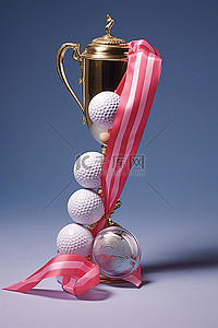 有奖问卷背景图片_底座上有奖牌和高尔夫球的奖杯
