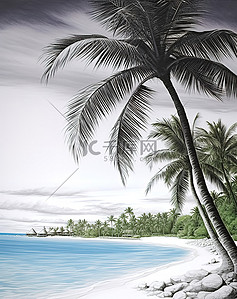 海滩和水边的棕榈树