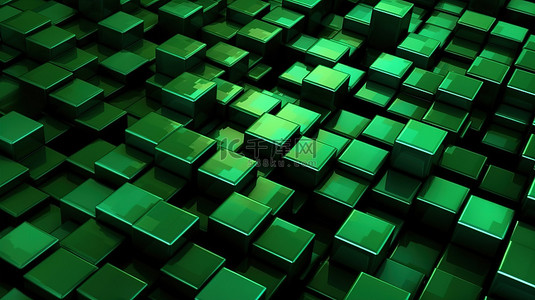红色方形背景图片_别致的几何设计绿色和黑色方形图案的动态抽象背景3D 插图