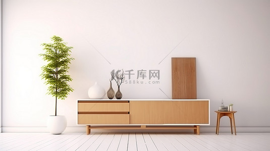 高柜背景图片_白色背景下木制电视柜的 3D 渲染