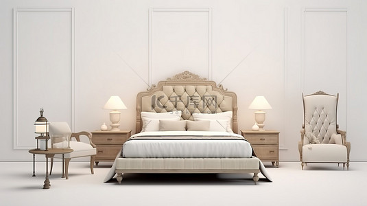 3d渲染白色床背景图片_3D 白色背景下永恒的卧室家具