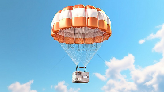 降落伞元素背景图片_快速医疗救援 3d 渲染的降落伞运送药物