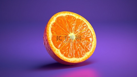 设计清爽夏背景图片_清爽的橙片与充满活力的紫色背景 3D 渲染的夏季水果图像