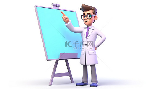 指着卡通背景图片_一位男医生指着视力测试演示板的卡通风格插图