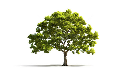 白色背景上孤立的落叶树的 3d 渲染