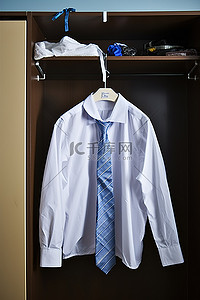 纯黑领带背景图片_衣柜里挂着一套儿童套装和一条蓝色领带