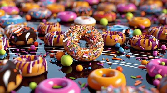 资产混乱背景图片_在令人惊叹的 3D 高清背景中，混乱统治着美味的甜甜圈