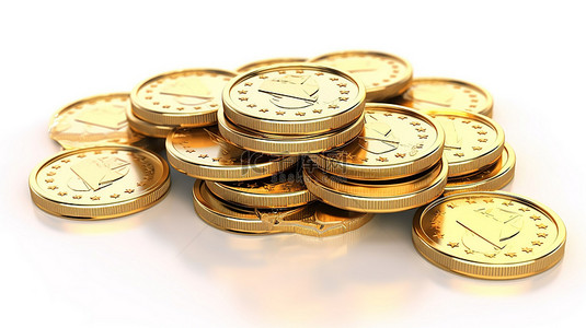 3d欧元金币背景图片_白色背景下金币上欧元符号的孤立 3D 渲染