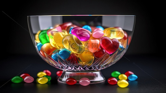 3d 透明玻璃中展示的各种糖果