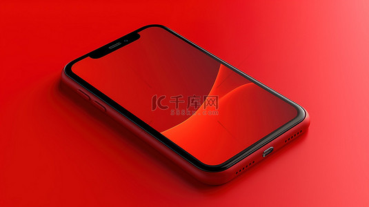 红色背景上孤立的手机模板样机的 3D 插图