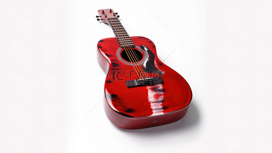 干净的白色背景上的 3D 深红色吉他