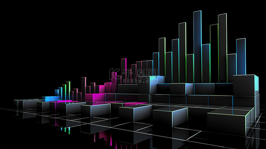 条形图图形显示通过 3D 概念渲染描绘在线社交交流